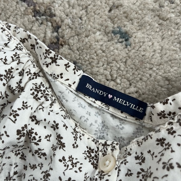 Brandy Melville Tiffany Babydoll Top in Brown and Cream - Picture 2 of 3